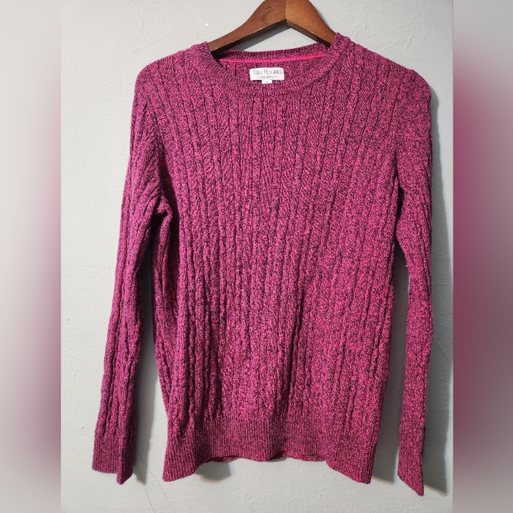 Kim Rogers Womens Sweater Size XL Petite Pink Cable Crew 100% Cotton